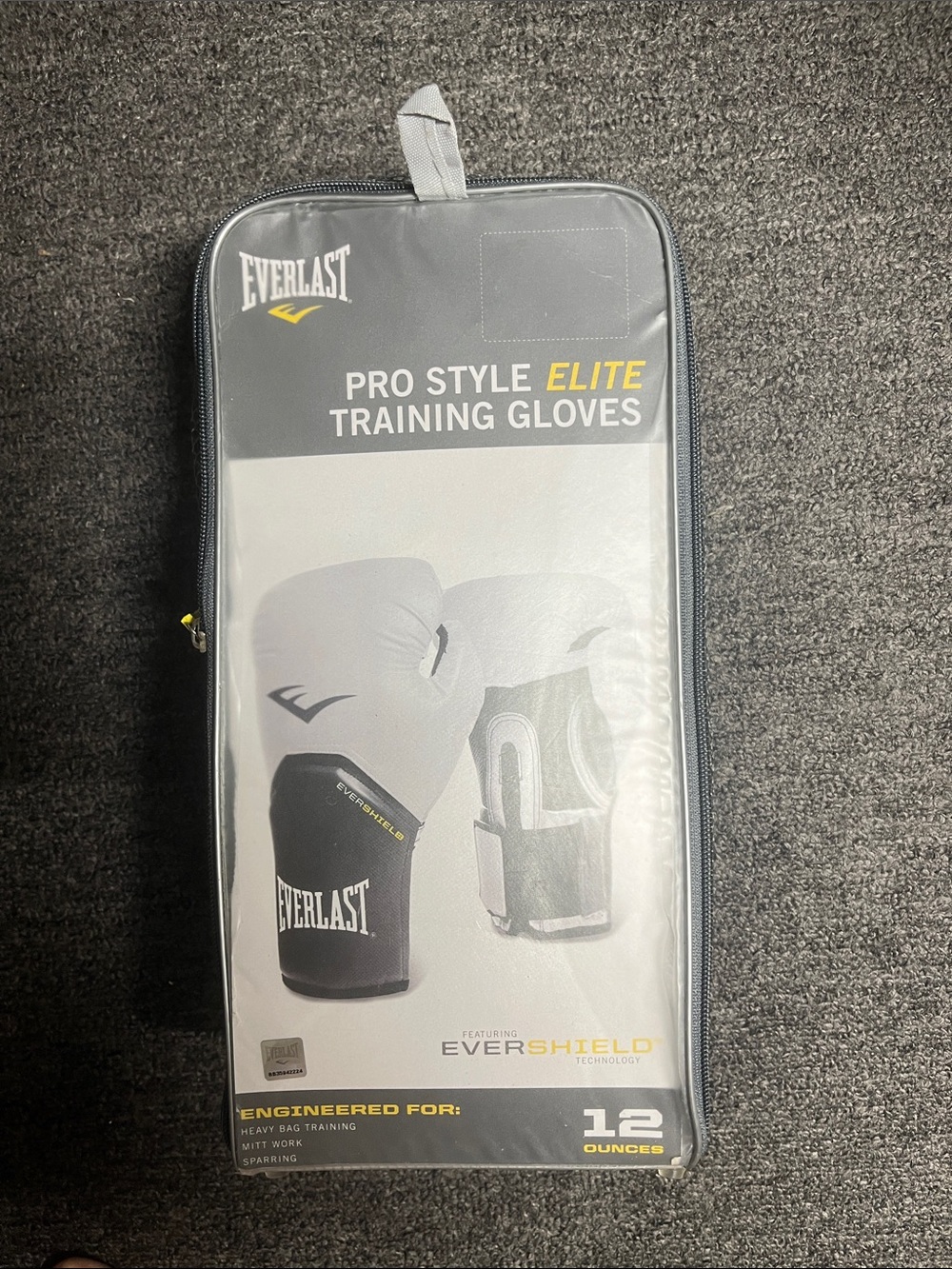 Everlast White and Gray Boxing Gloves with Black Wrist Straps
